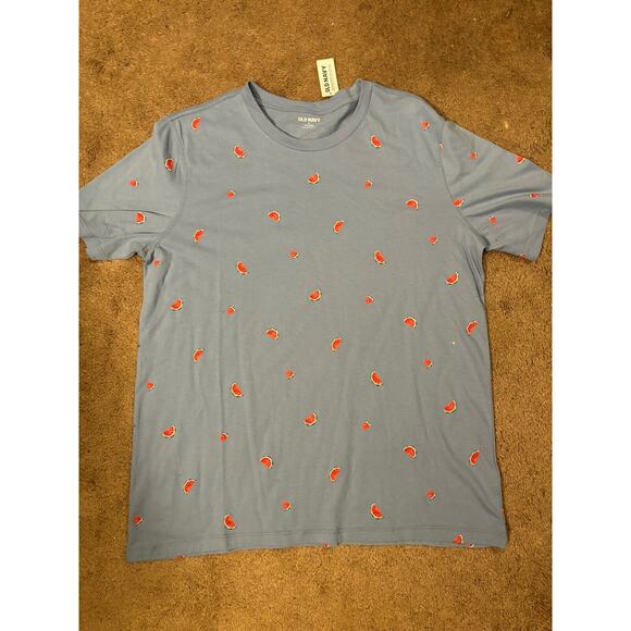OLD NAVY BLUE CREW NECK MENS SHORT SLEEVE SHIRT M BLUE MELON THEME PRINT COTTON - Picture 1 of 6